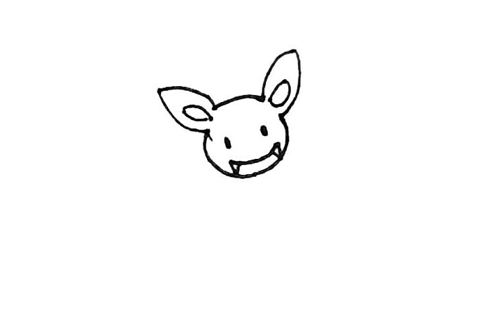 步骤4：接着在里面点上眼睛，用弧线画出嘴巴以及画出三角形的尖牙。