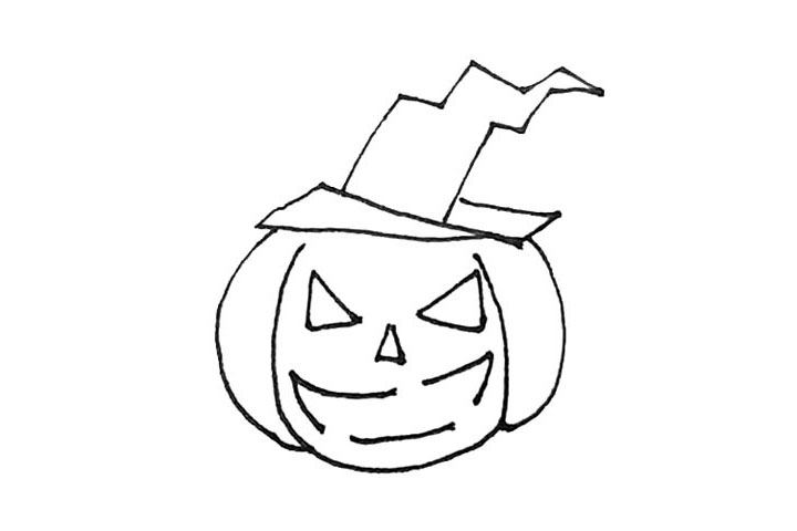 步骤6：接着用弧线画出南瓜头的裂开的嘴巴，注意弧线有缺口。