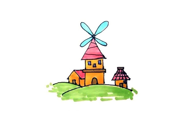 风车屋简笔画画法步骤