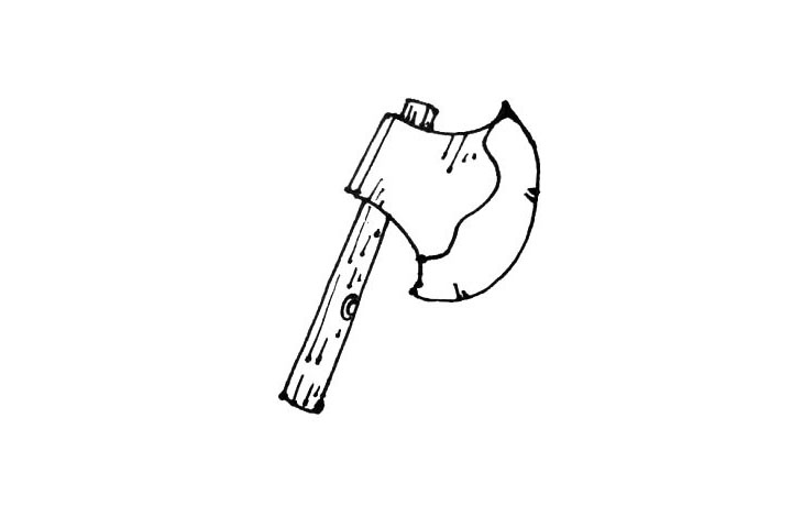 步骤6：用一些小的线段，给斧子和木棍做上一点的装饰线吧。