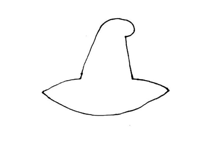 步骤2：然后在两边画上两条弧线，下面用一条长弧线连接起来形成帽子的外形。
