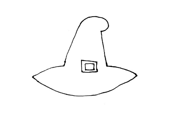 步骤3：帽子中间，画上方形，注意画两层作为扣子。