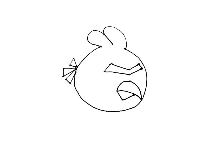 步骤5：用弧线画出它的嘴巴，下面的嘴巴用三角形来表示。