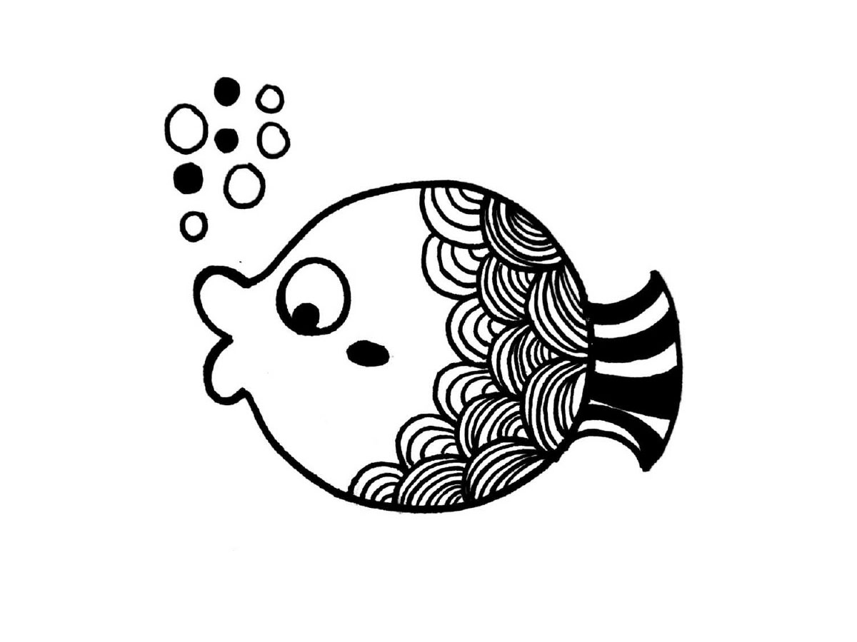 一组萌系小鱼儿黑白简笔画-图8