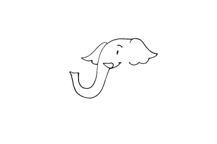 步骤3：大象除了鼻子长，耳朵也很大，我们给大象画上两只像扇子一样的耳朵。