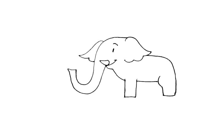 步骤4：接着画上大象的身体部位，弯弯的背部和粗壮的前腿和后腿。