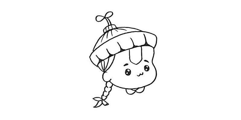 步骤8：然后用两天短的弧线画出他的衣领部分。