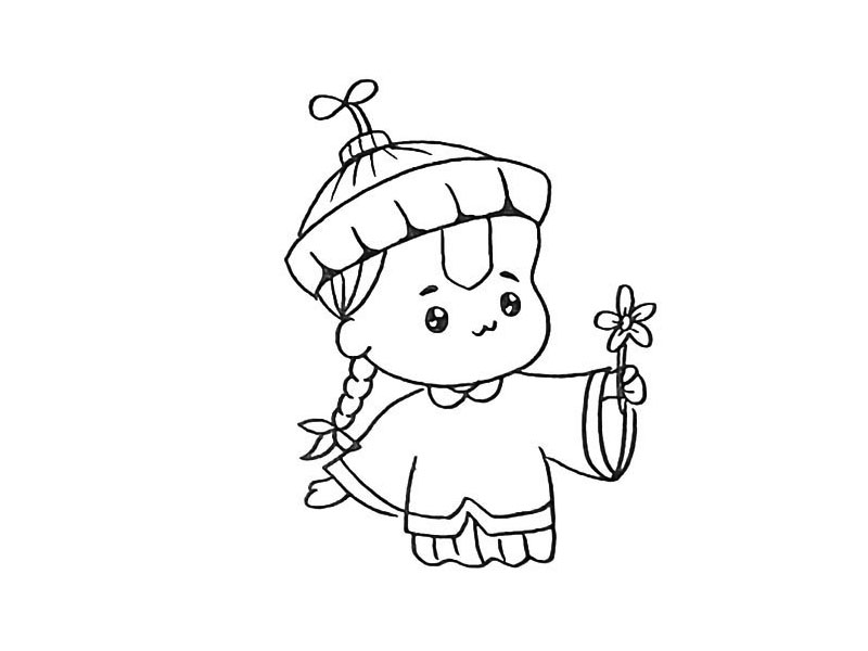 步骤12：向下画出僵小鱼的裤子部分。