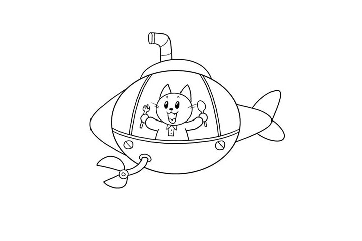 创意潜水艇简笔画画法步骤