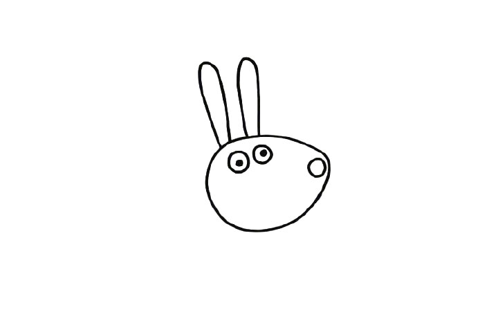 步骤3：给小兔画山两只又长又大的耳朵。