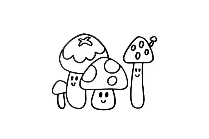 步骤3：蘑菇家族里，还有不少形态各异的成员，要画出它们不同的特征。