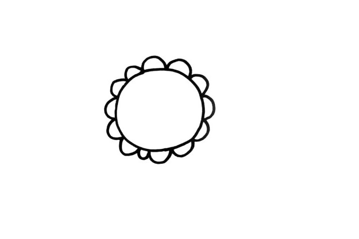 步骤2：用一些小弧线画出花瓣。