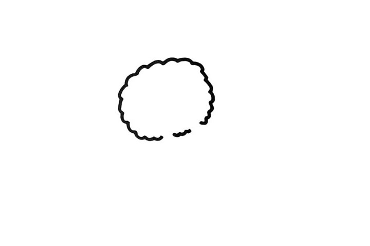 步骤1：用一些连续弧线来画出小猫的头部，要表现出毛茸茸的感觉。