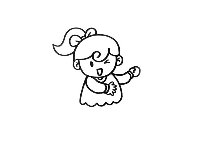 步骤3：给她画出宽松的衣服，还要表现出人物的动态。