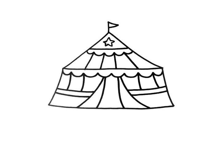 步骤3：为马戏团大棚认真的装饰一番，画上自己喜欢的图案。