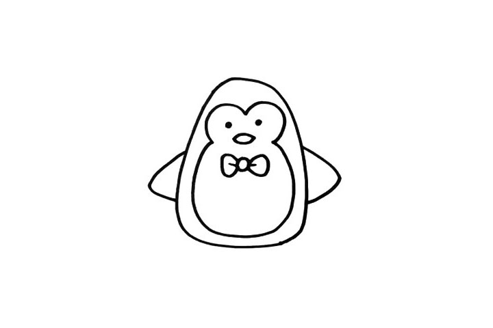 步骤3：给它加上五官、翅膀，为了更可爱，我还画了一个领结。