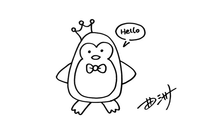 步骤4：这一定是只企鹅王子，因为它头上有王冠，企鹅王子还在和我们打招呼呢。