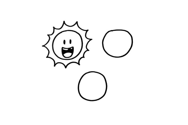 步骤2：第一个太阳有着小小的眼睛、大大的嘴巴，整体的造型有点像个荷包蛋，非常的搞笑。