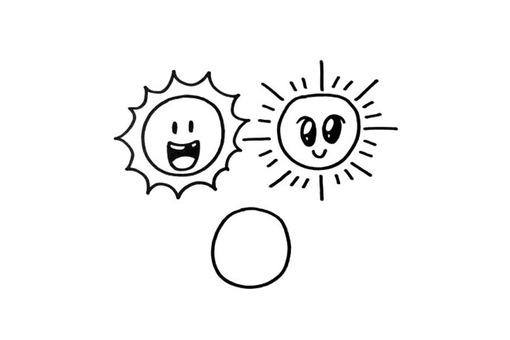 步骤3：接着我们画出第二个太阳，它的光线是用长短不一的直线来表示。