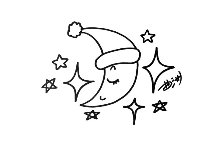 步骤4：然后是“五角星”形状的星星，虽然看起来简单，但画起来有一定的难度，多多练习吧。