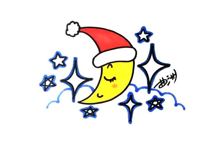 晚安月亮简笔画画法步骤