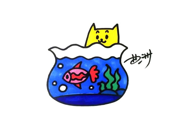 鱼缸简笔画画法步骤