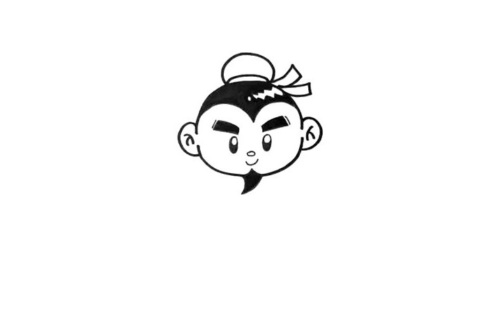 步骤2：画出头发、头巾和五官。