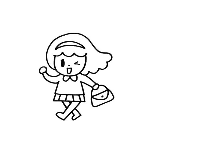 步骤4：第一个小姑娘正在逛街呢?走路的姿势要画准确。