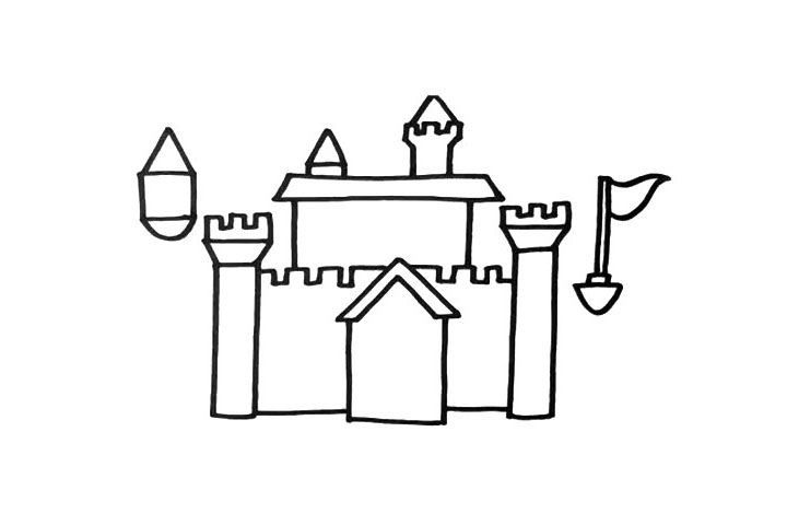 步骤3：再把学校整体的造型完成，还有一些魔法建筑漂浮在空中。