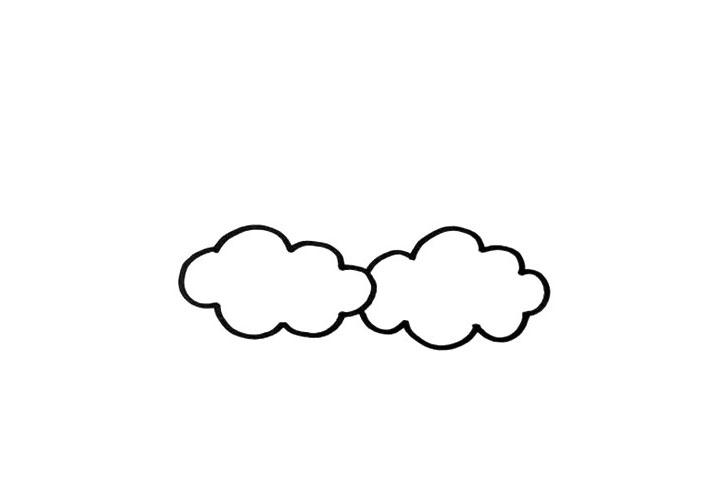 步骤1：首先，先画出两朵柔软的白云，这就是太阳宝宝的“床垫”。