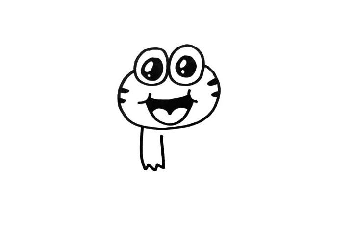 步骤2：画出它大大的嘴之后，我们就要画出青蛙的身体了。