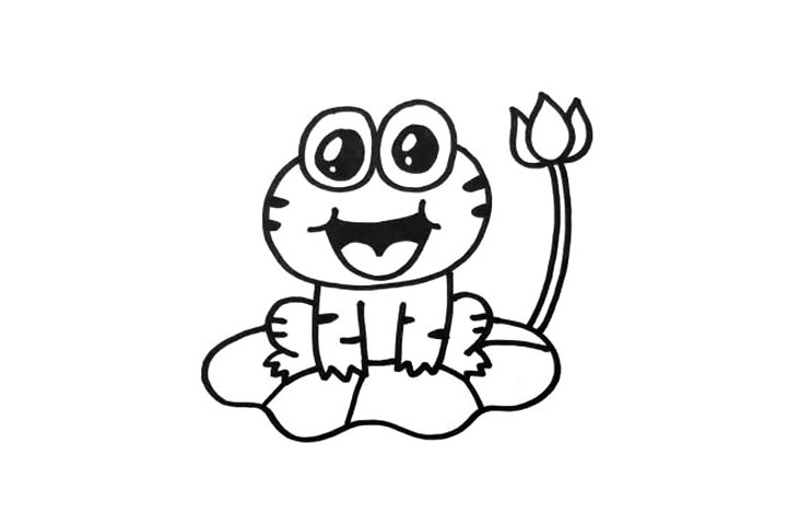 步骤3：这只小青蛙正坐在一片荷叶上面，非常的开心。