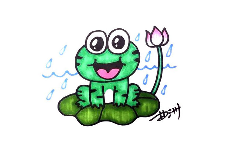 荷叶上的青蛙简笔画画法步骤