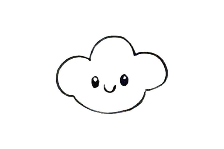 步骤2：画两只椭圆形的眼睛和弯弯的小嘴巴。