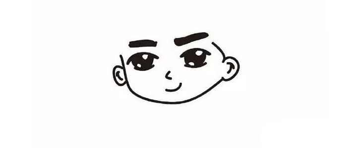 步骤3：接着画他的眼睛、鼻子和嘴巴。