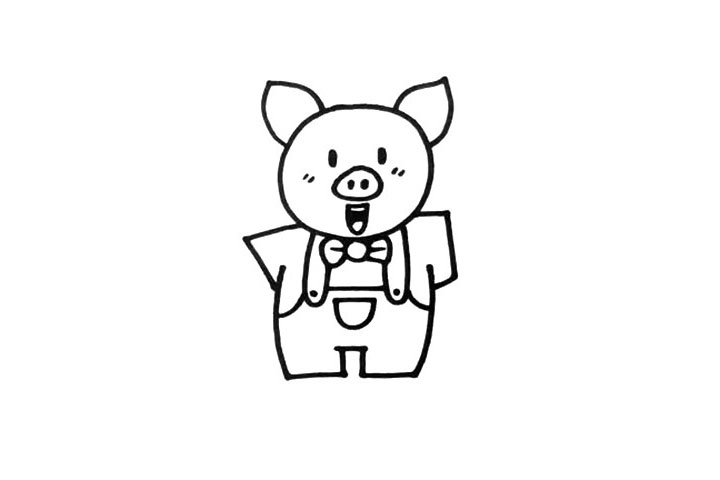 步骤3：这只小猪是用了拟人化的画法，所以要给它穿上衣服。