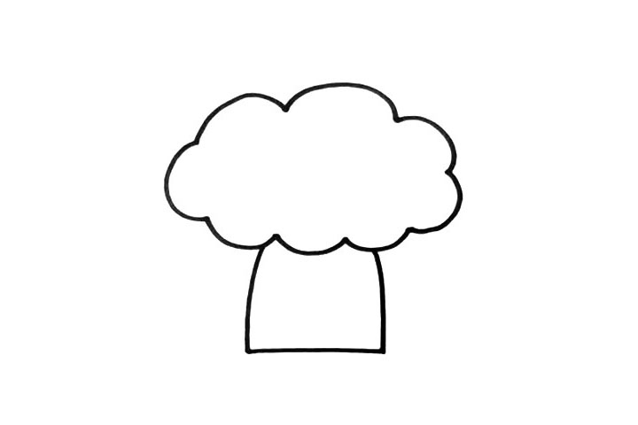 步骤2：接着，在树冠的下方画出粗壮的树干，树干一定要画的宽一些。