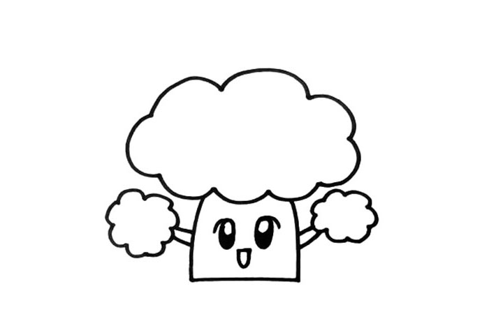 步骤3：再画出树杈，让这棵果树看起来更加茂盛一些，别忘了给它加上表情，这样可以让画面更有趣。