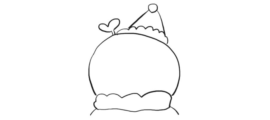 步骤3：给雪人画上围巾，并在它的头上画一个小装饰。