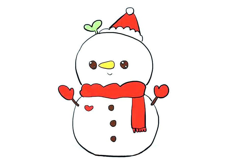 可爱的圣诞雪人简笔画画法步骤