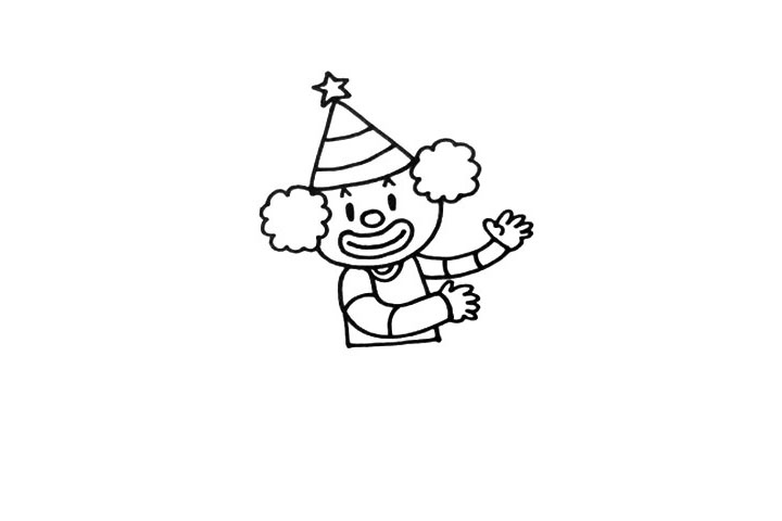 步骤3：接着，我们画出上半身，他正在表演节目，注意手部动态。