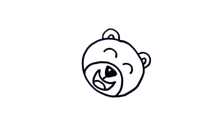 步骤2：然后画上眼睛鼻子和嘴巴，还有两个耳朵!