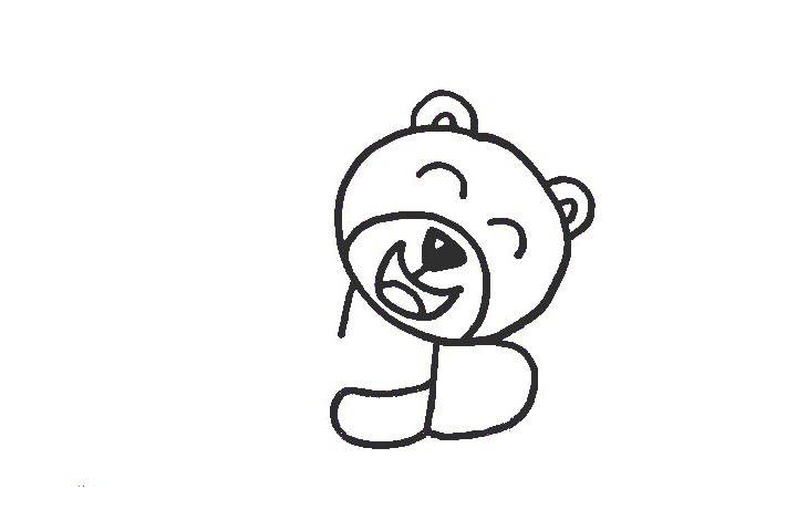 步骤3：接下在右边的下巴处画上一个半圆形的胳膊和手，完成左边的小部分身体。