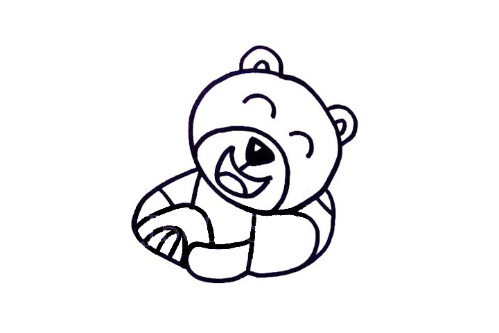 步骤4：然后先画一个圆然后画上飞机的上半部分，还有前面的螺旋桨。弧形把小熊的身体包起来，再画上方向盘!