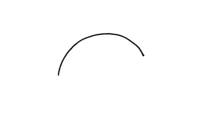 步骤1：先用一根长长的弧线画出伞面的轮廓。