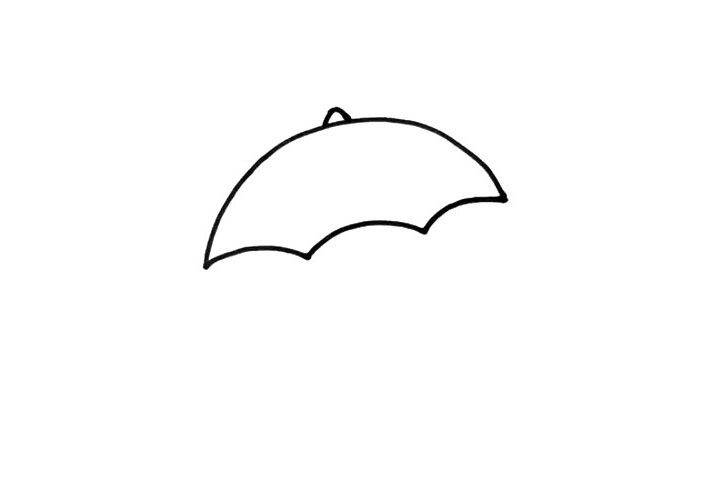 步骤2：再用三根短弧线，把伞面的部分画完整。