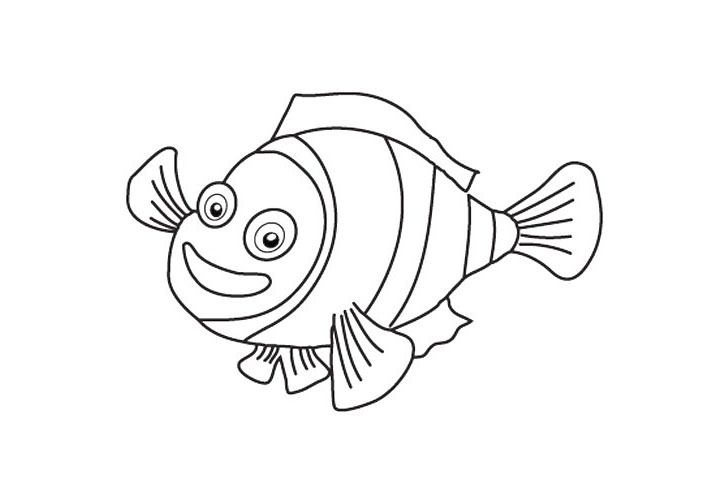 步骤5：接着给它画上尾鳍和背鳍。