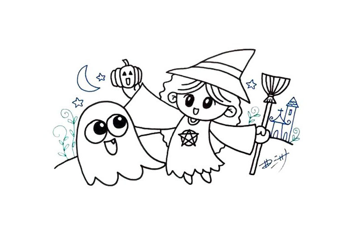 步骤4：再加上一些房子、植物、月亮作为背景吧。