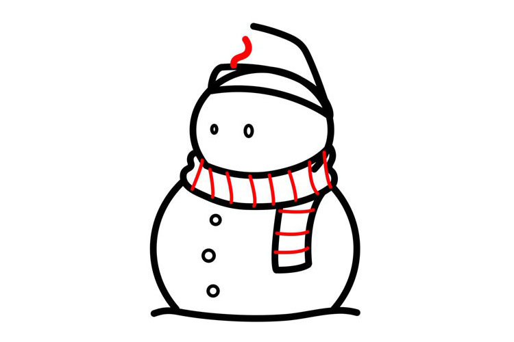 步骤10：完善帽子的轮廓和围巾的花纹线条。