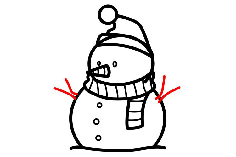 步骤13：用类似Y形状的图像，画出雪人手的轮廓。